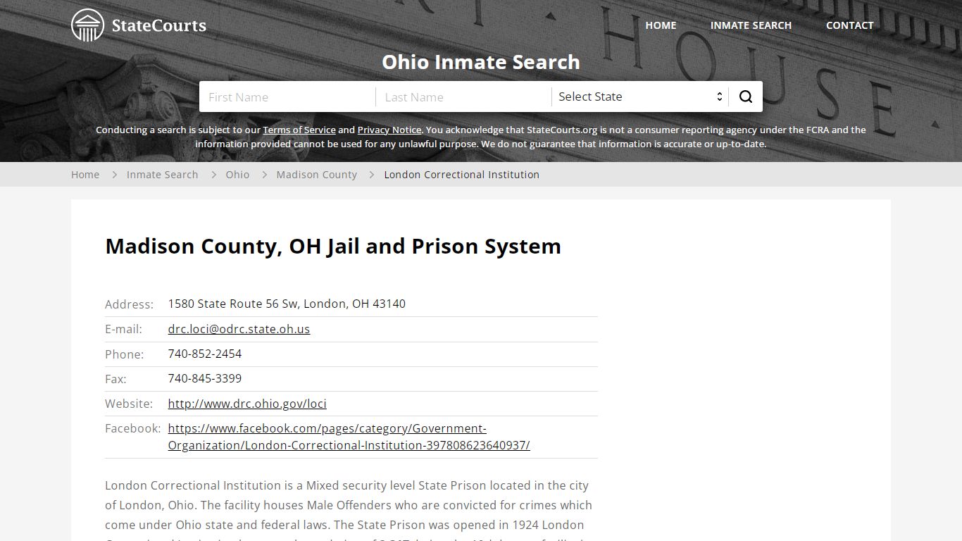 London Correctional Institution Inmate Records Search ...
